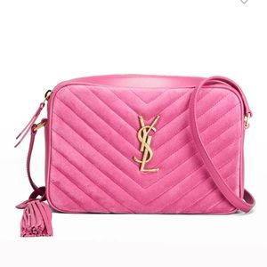 YSL pink bag brand camera suede crossbody